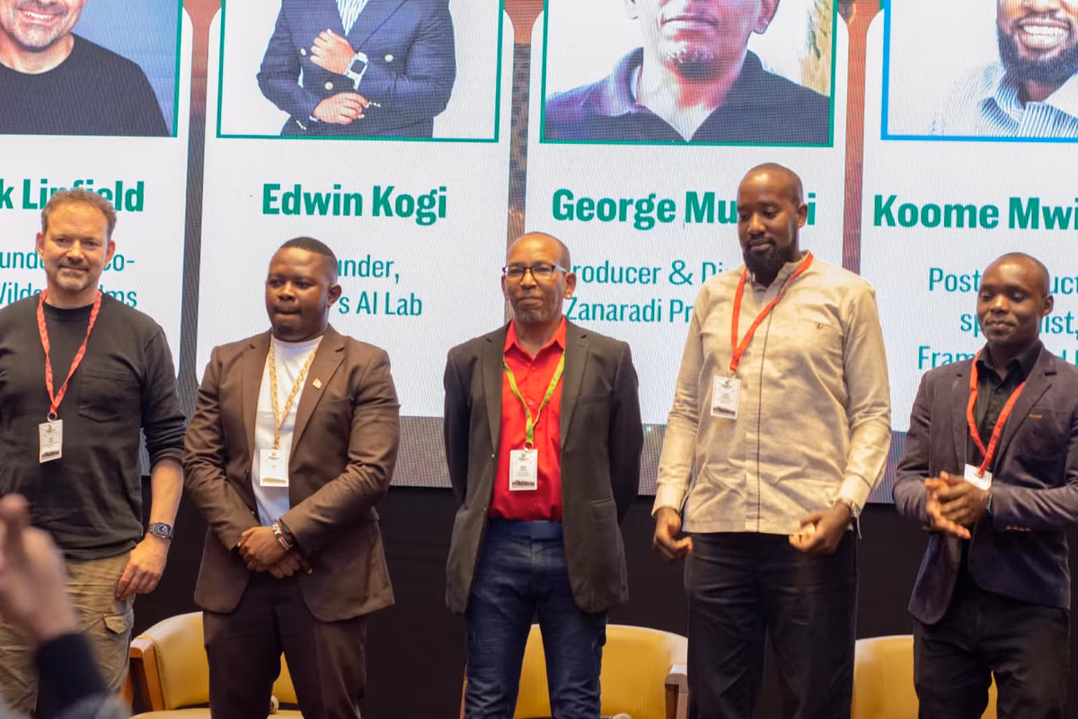 Edwin Rogoi standing with fellow panelists after the Wildscreen Festival Kenya session